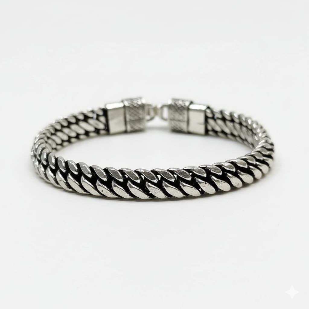 Oxidised Bold Link Silver Bracelet For Him