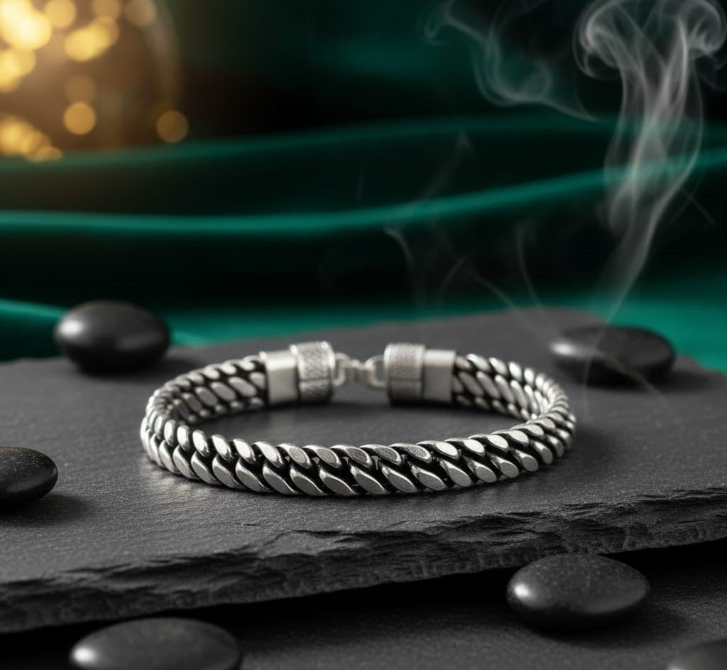 Oxidised Bold Link Silver Bracelet For Him