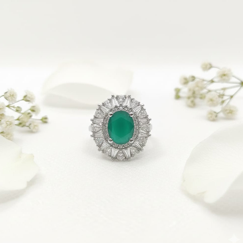 The Elena Emerald Halo Ring