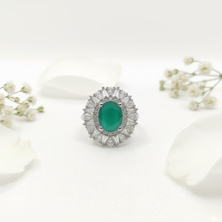 The Elena Emerald Halo Ring