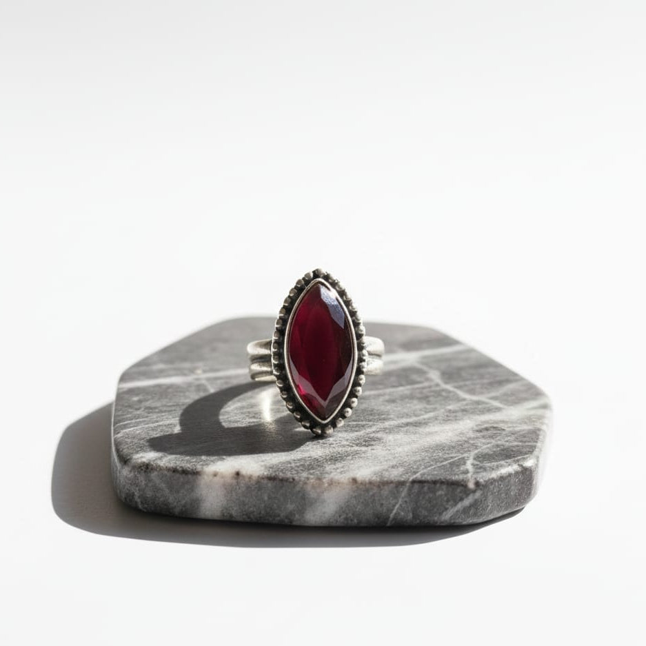Marquise Garnet and Sterling Silver Ring