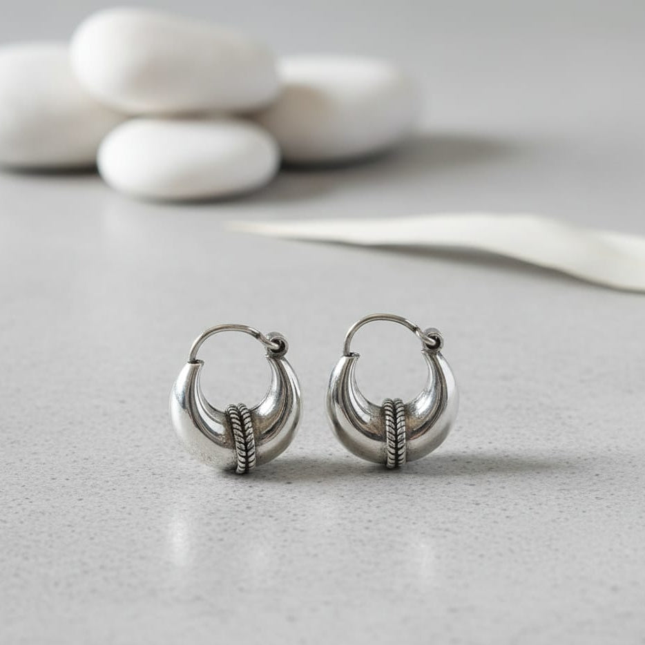 Moonlit Twirl Silver Hoops