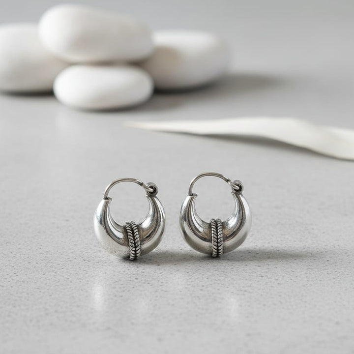 Moonlit Twirl Silver Hoops