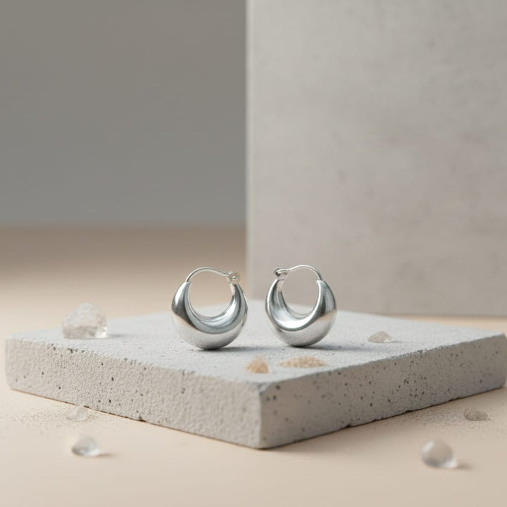 Classic Crescent Silver Hoops