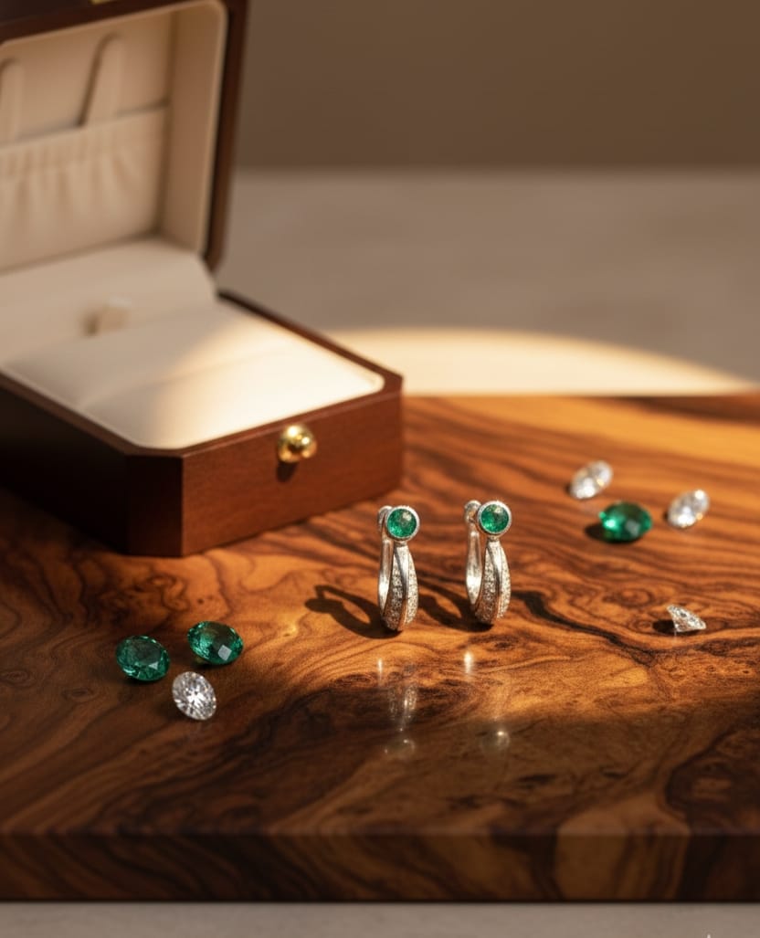 Emerald Embrace Silver Earings