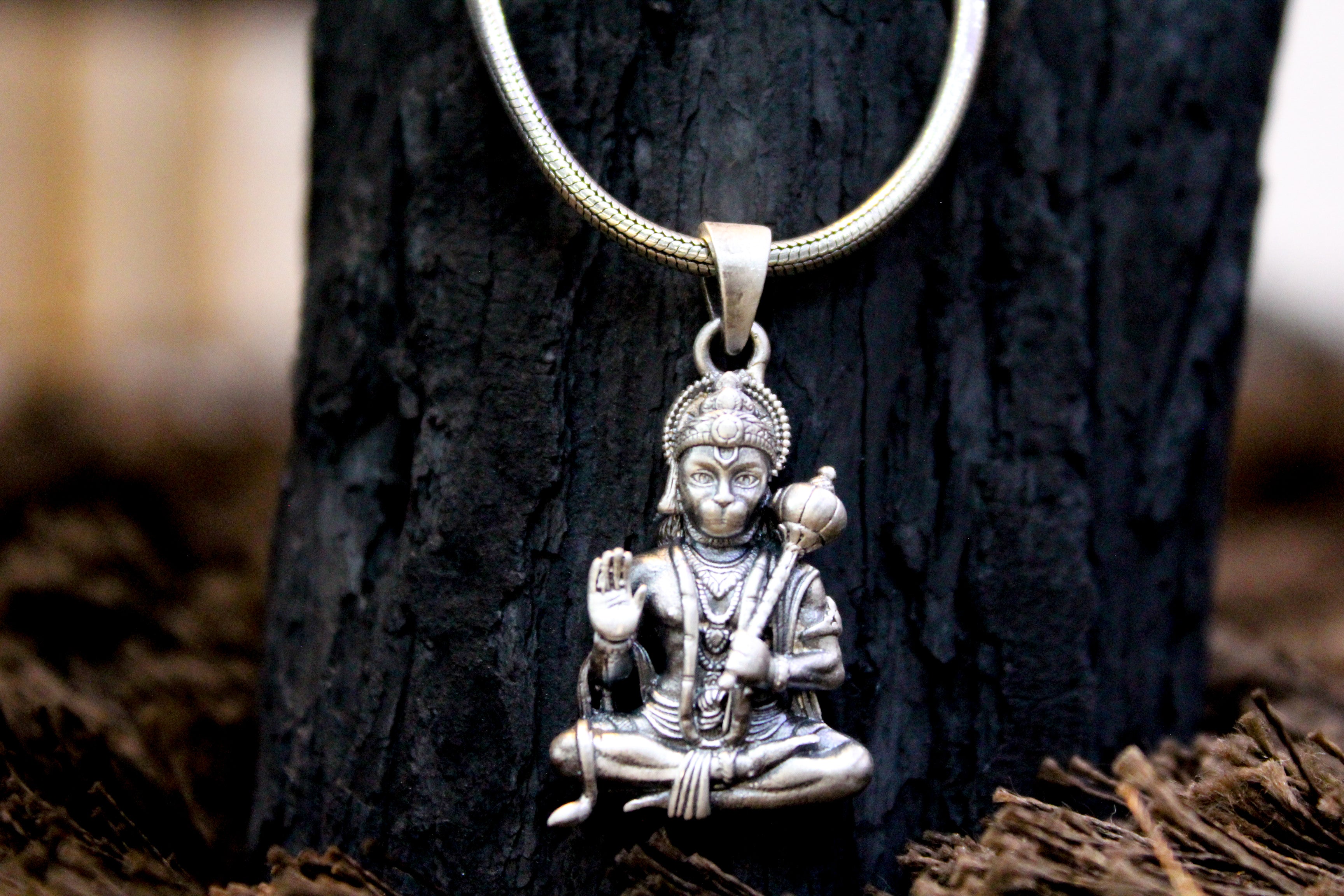 Oxidised Lord Hanuman 3D Pendent With Link Chain