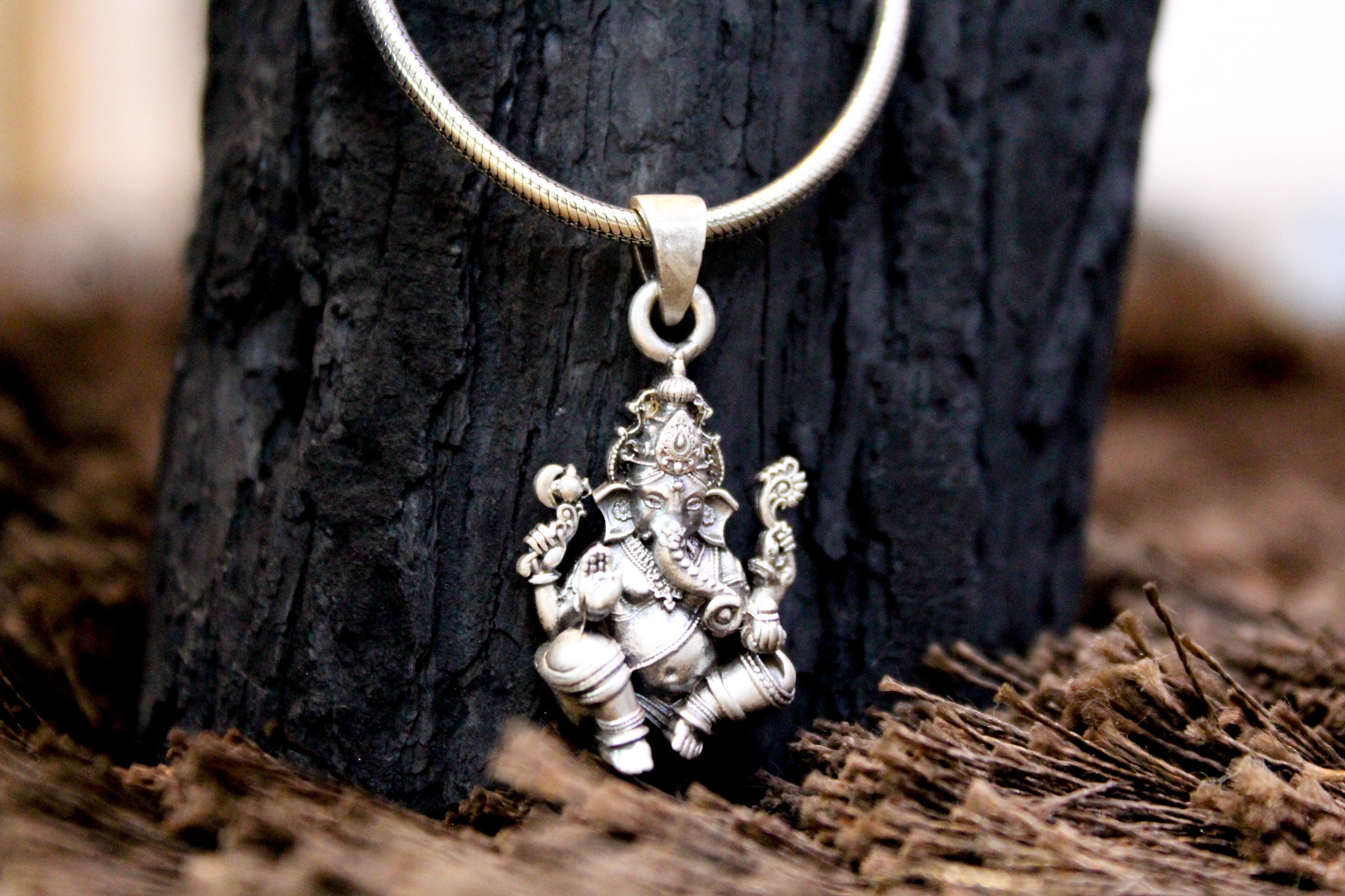 Oxidised Ganpati Blessings 3D Pendant With Link Chain