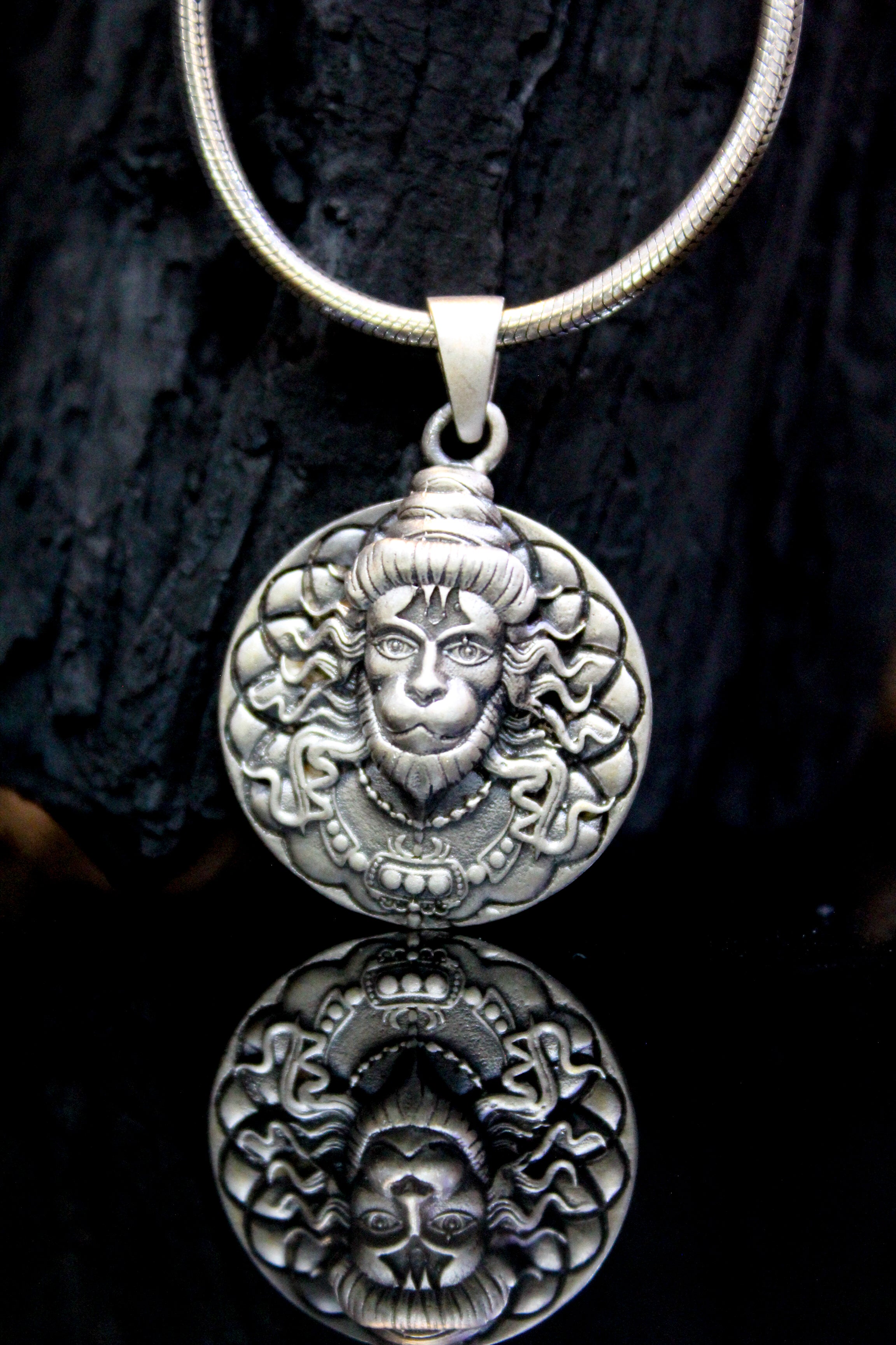 Oxidised Bajrang Bali Amulet 3D With Link Chain