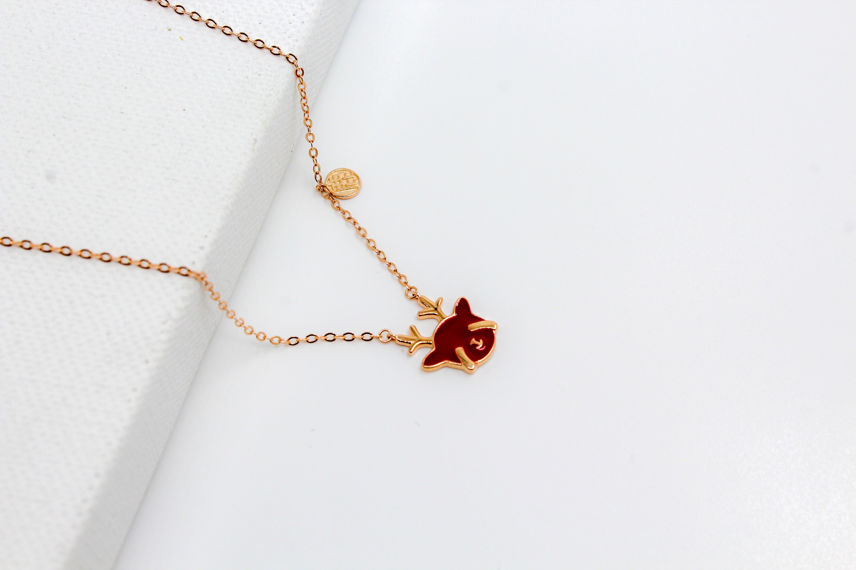 Rose Gold Crimson Reindeer Necklace
