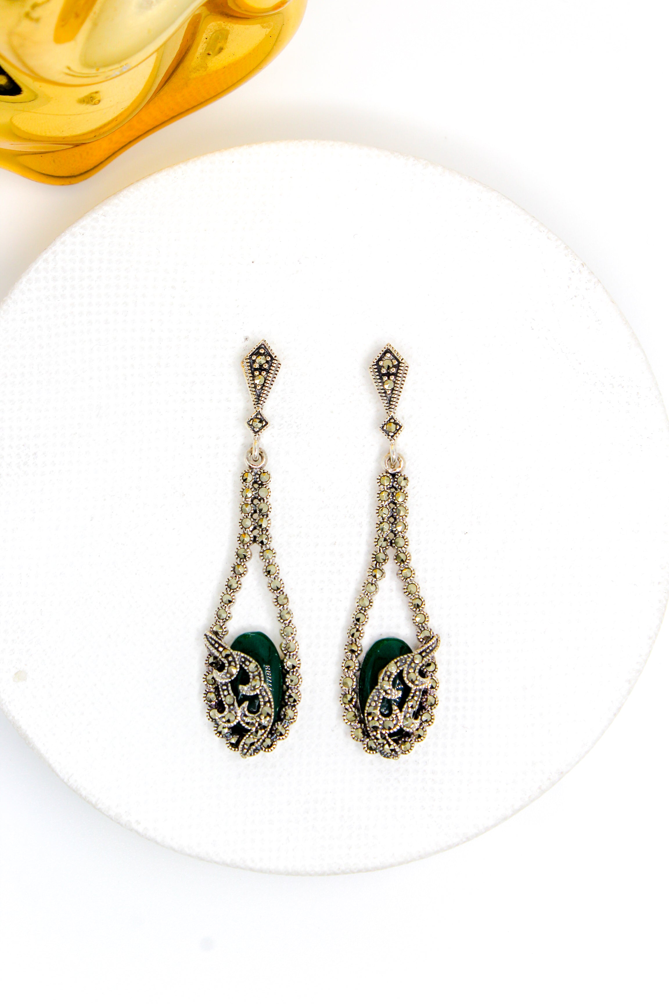 Antique Emerald Elegance Earrings With Green Stone